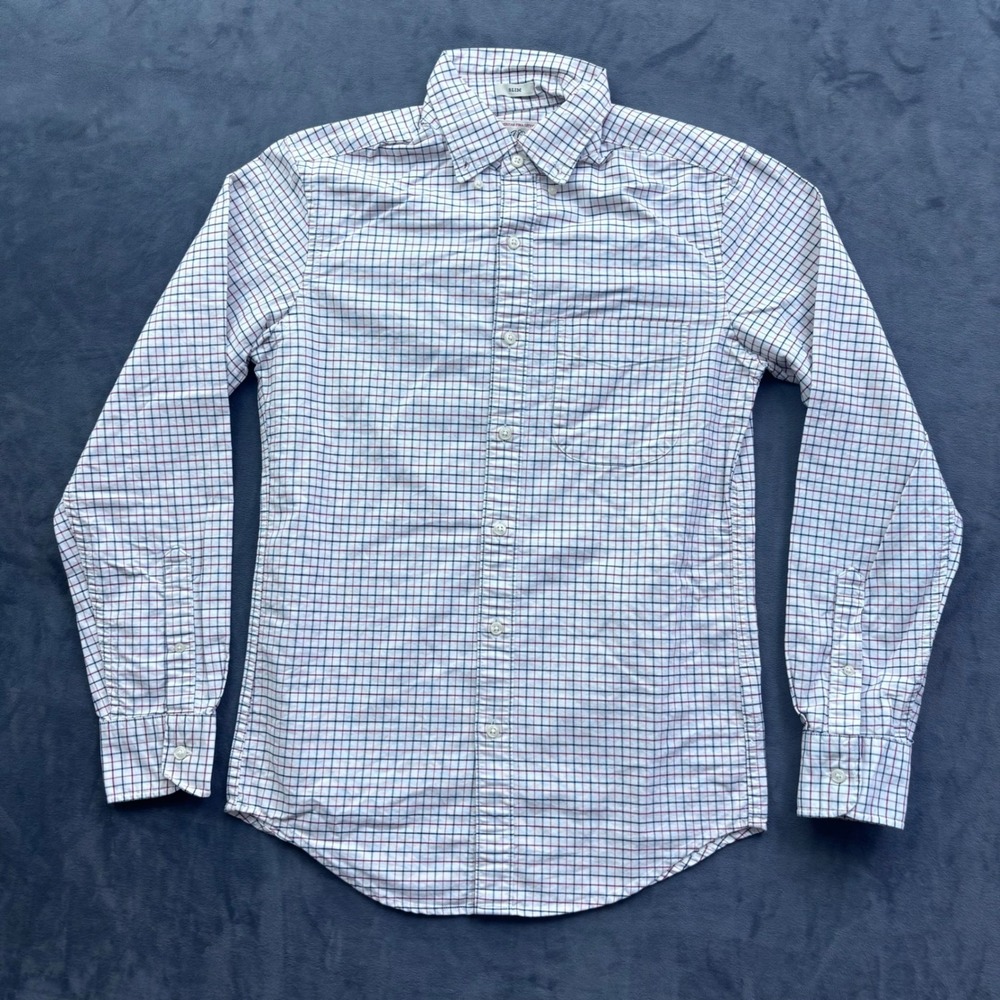 J.Crew Mens XS Slim Fit American Pima Cotton Tattersall Check Button Down Shirt
